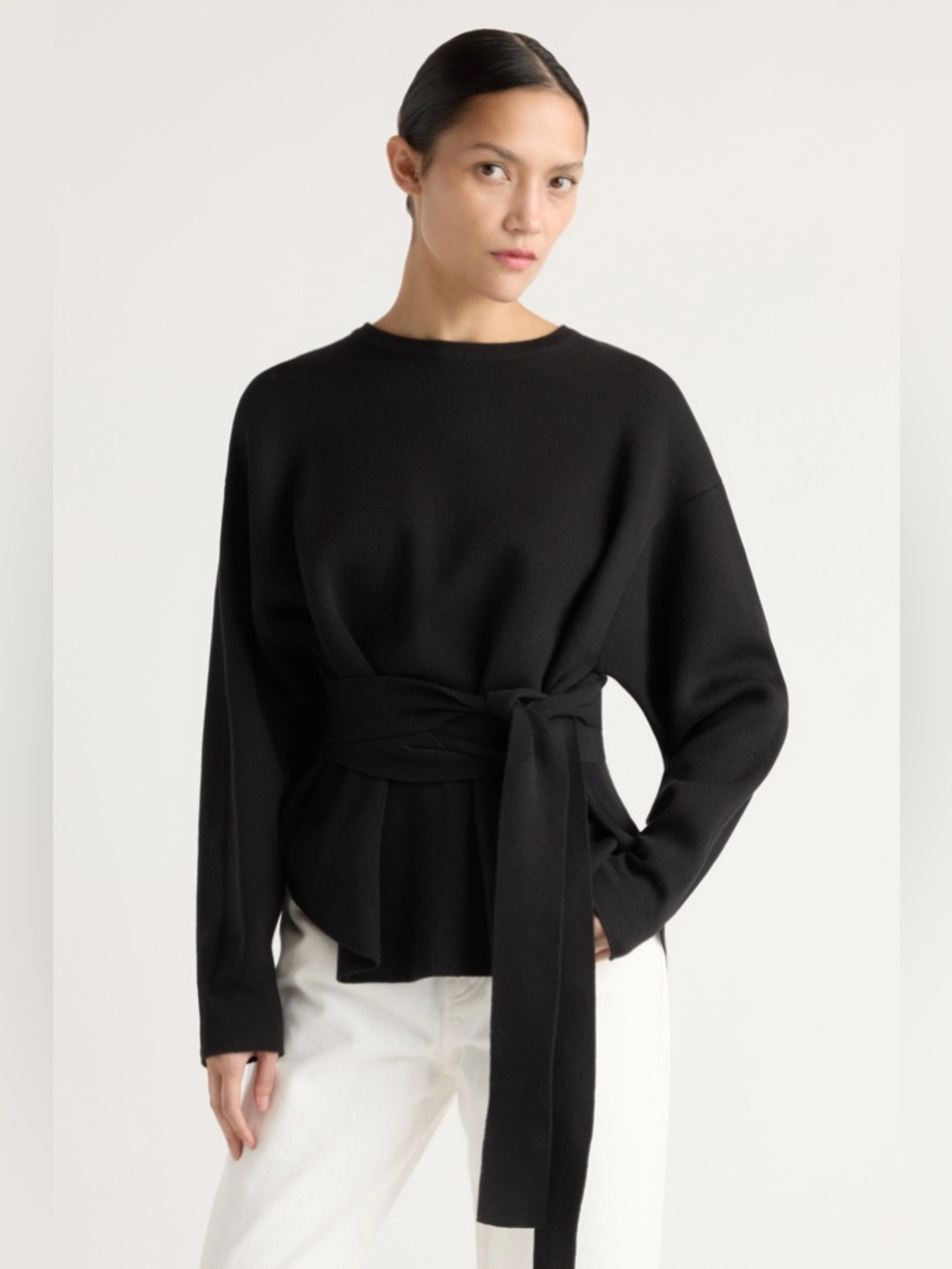 Modern Citizen Nara Tie Front Jersey Sweater in Black, Women’s size Small